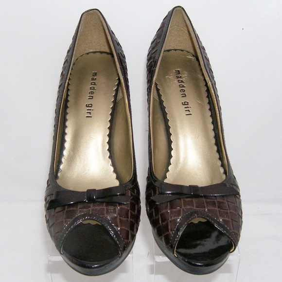 Madden Girl 'Lowla' brown weave bow platforms 8.5 - Picture 7 of 8